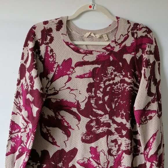 Soft surroundings Womens Fuchsia Purple Floral Print Knit Pullover Sweater Sz M - Picture 2 of 6